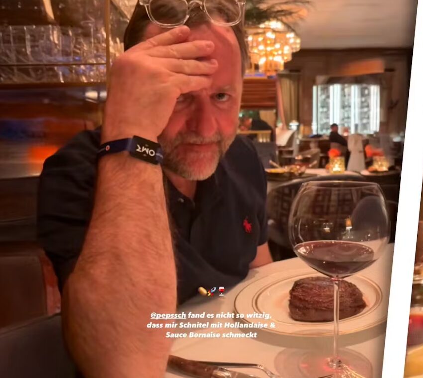 Der gelernte Koch Schellhorn genießt sein Luxusleben in vollen Zügen. In Zügen der ÖBB fühlt er sich allerdings bislweilen an dunkle Zeiten erinnert. Screenshot Instagram / JF