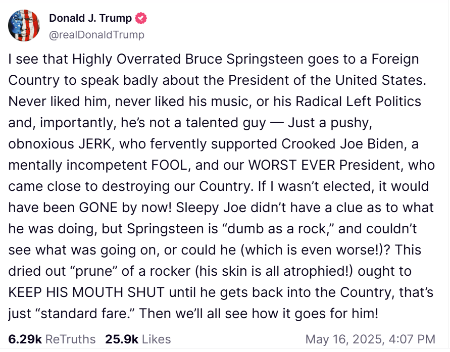 So wettert Trump gegen Springsteen: Screenshot: JF