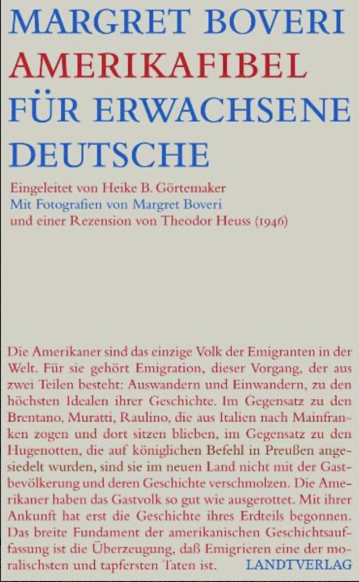 Das Bild zeigt das Buchcover von Margret Boveris Buch "Amerikafibel für erwachsene Deutsche".