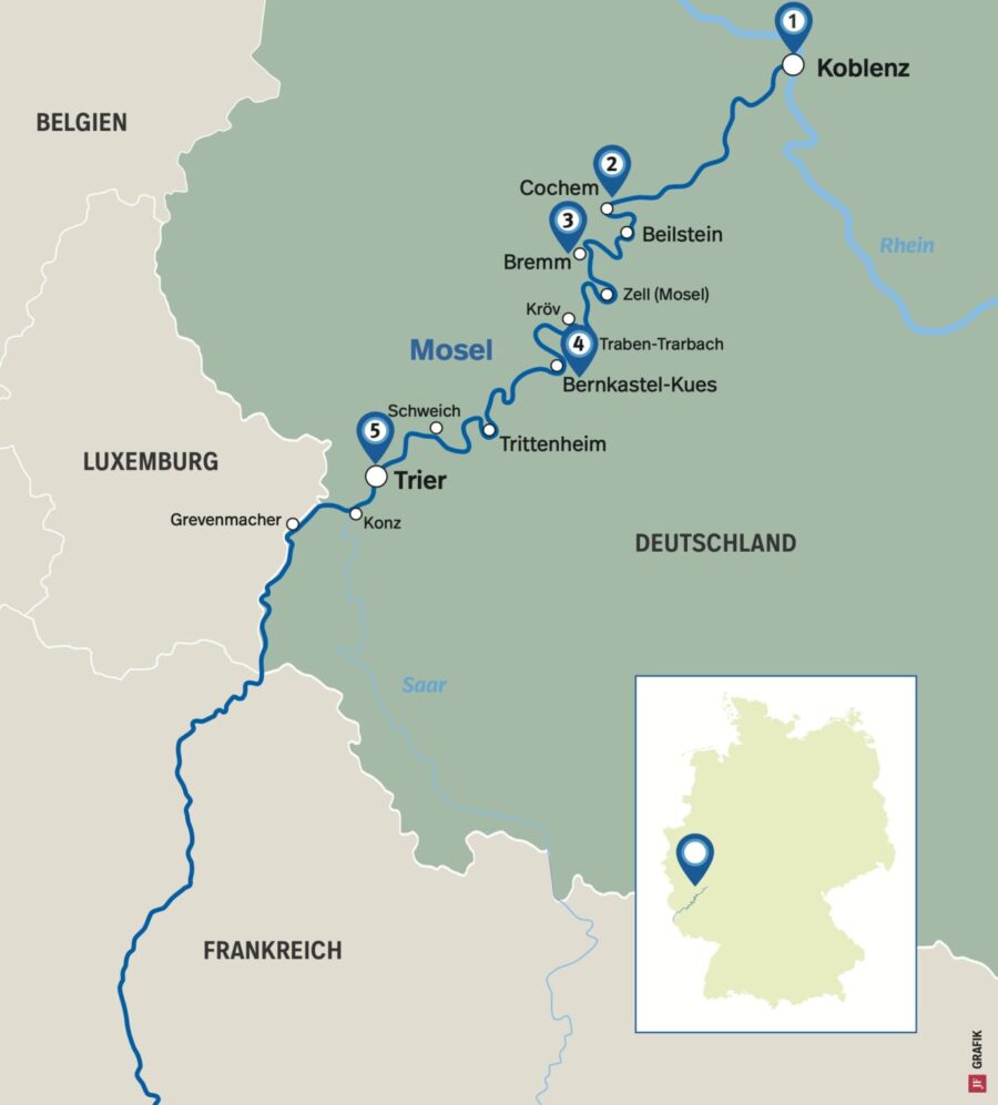 In Trier endet der Ausflug entlang der Mosel: Immer eine Reise wert. Grafik: JF