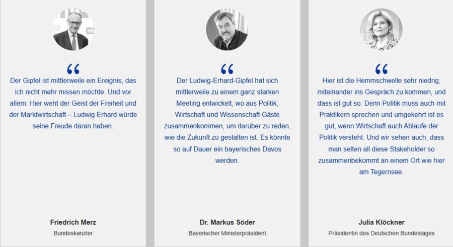 Kanzler Friedrich Merz, Bayerns Ministerpräsident Markus Söder und Bundestagspräsidentin Julia Klöckner werben für die Weimer-Veranstaltung.