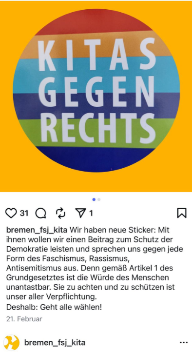 Auf Instagram freut sich die Kita über die neuen Aufkleber. Viele andere User sind weniger begeister. Foto: Instagram / zVg