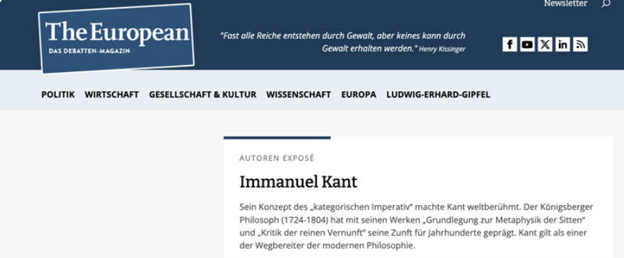 Der Philosoph wäre wohl selbst überrascht, nun sogar Autor bei The European zu sein. Quelle: Screenshot