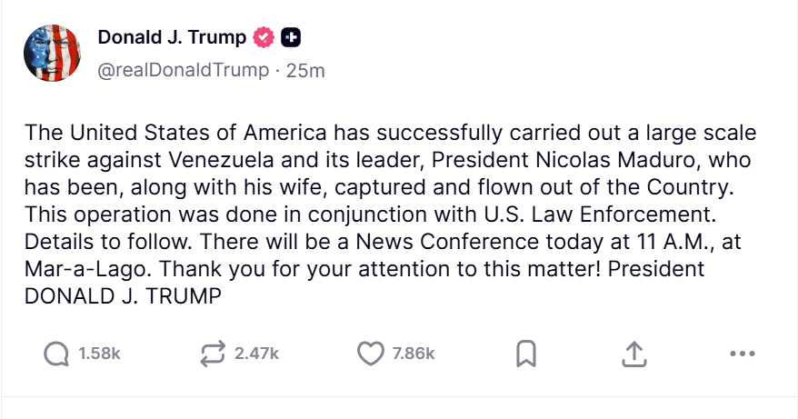 Auf Truth Social gab Trump selbst die aktuellen Entwicklungen bekannt. Screenshot: JF