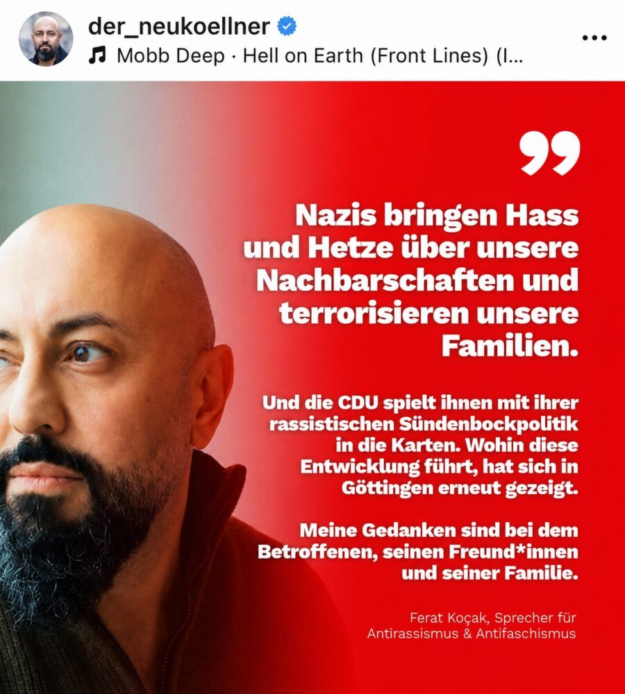 Auf Instagram nutzt der Linken-Politiker Kocak der Vorfall, um gegen die CDU Stimmung zu machen. Screenshot: JF