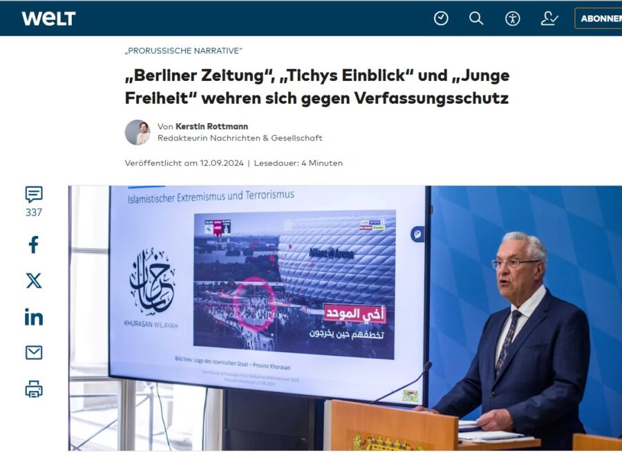 So berichtete damals die "Welt" über die Diffamierung von Tichys Einblick und JF. Screenshot: JF