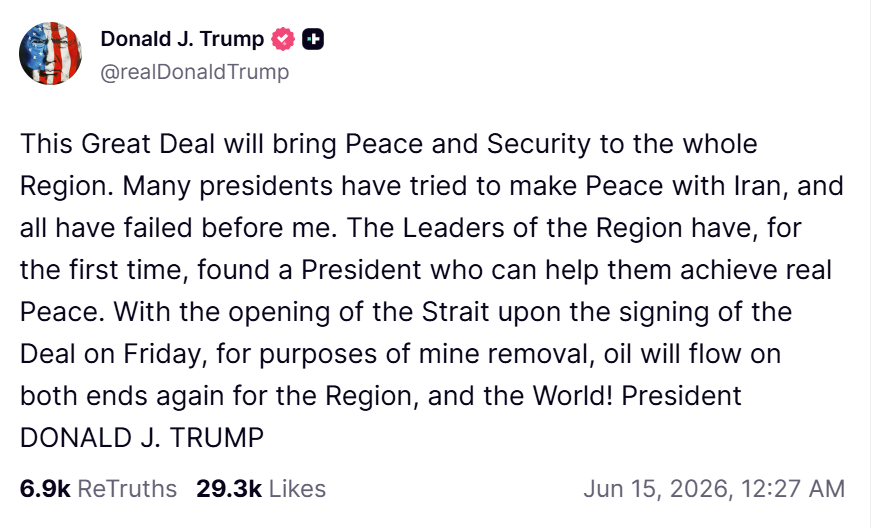 Das Öl wird wieder fließen, erklärt Trump auf Truth Social. Screenshot: JF