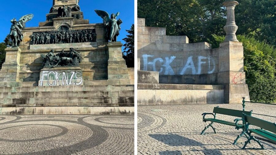 Die Schmierereien am Niederwalddenkmal. Fotos: Polizeipräsidium Westhessen
