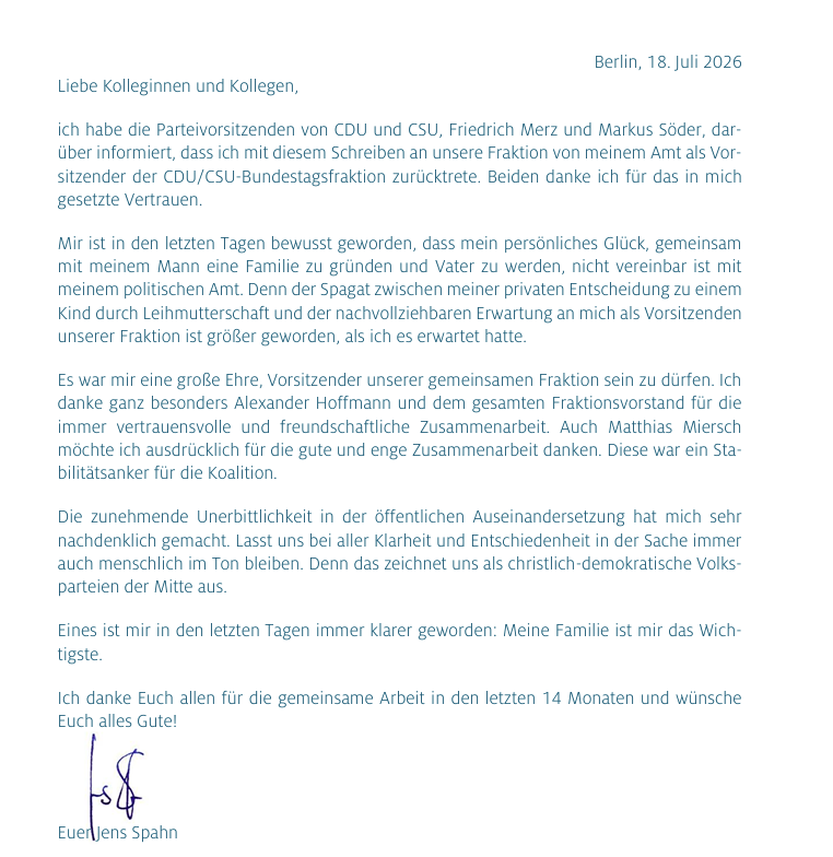 In einem Schreiben erklärt Spahn den Schritt. Screenshot: JF