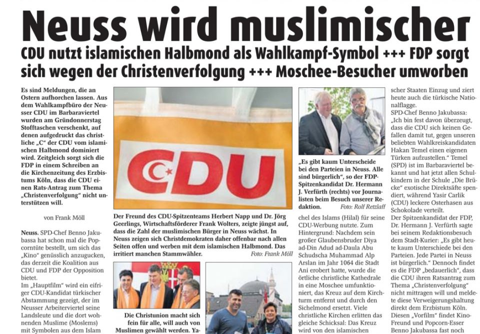Bericht des „Stadt-Kuriers“ über die islamische CDU-Wahlwerbung: Ausschnitt: JF