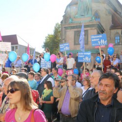 Demonstranten versammeln sich Foto: Hinrich Rohbohm