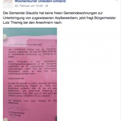 Aushang in Glaubitz: Anfrage nach freiem Wohnraum Foto: Wochenkurier Dresden-Umland/Facebook