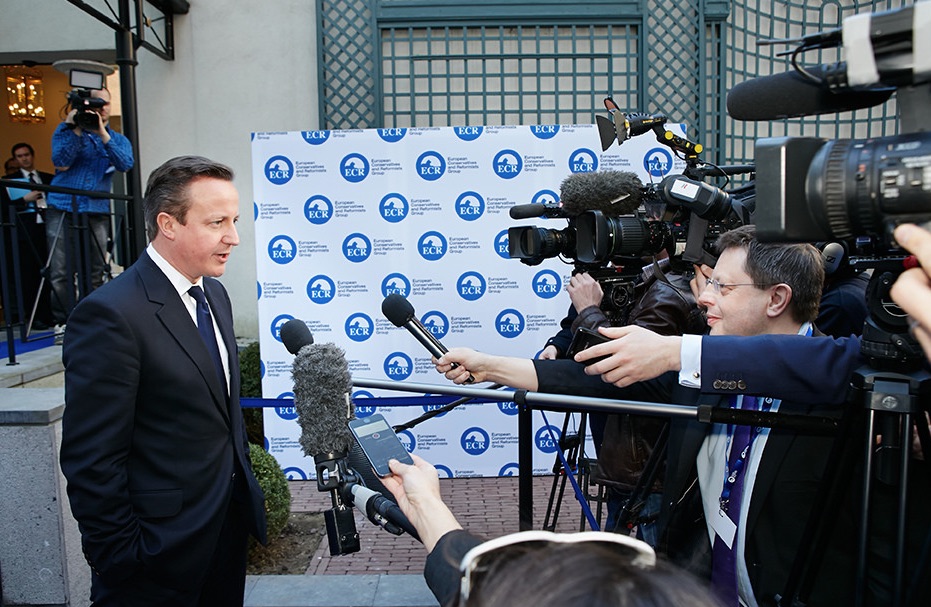 David Cameron vor einem Besuch bei der EKR-Fraktion in Brüssel (2014) Foto: Flickr/ECR mit CC2-Lizenz https://creativecommons.org/licenses/by/2.0/