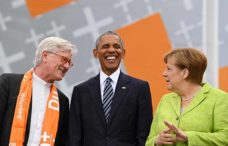 Bedford-Strohm, Obama und Merkel