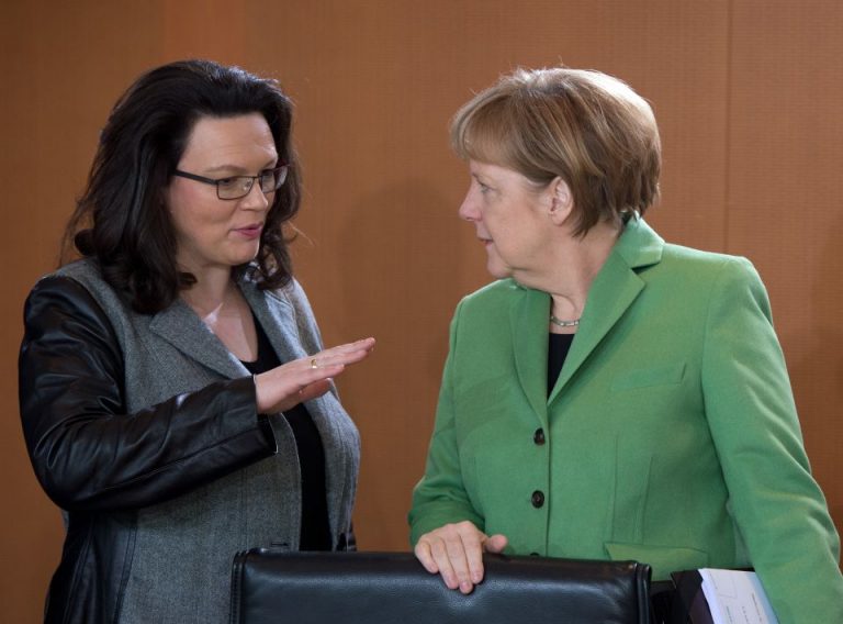 Andrea Nahles (SPD) und Angela Merkel (CDU)