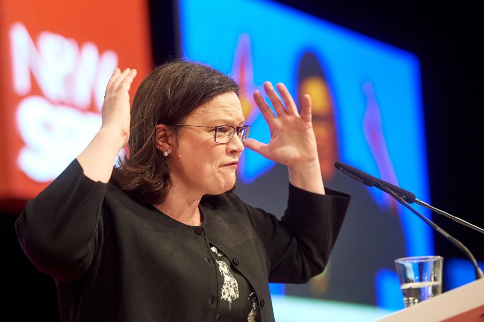 Andrea Nahles (SPD) auf dem Landesparteitag in Bochum