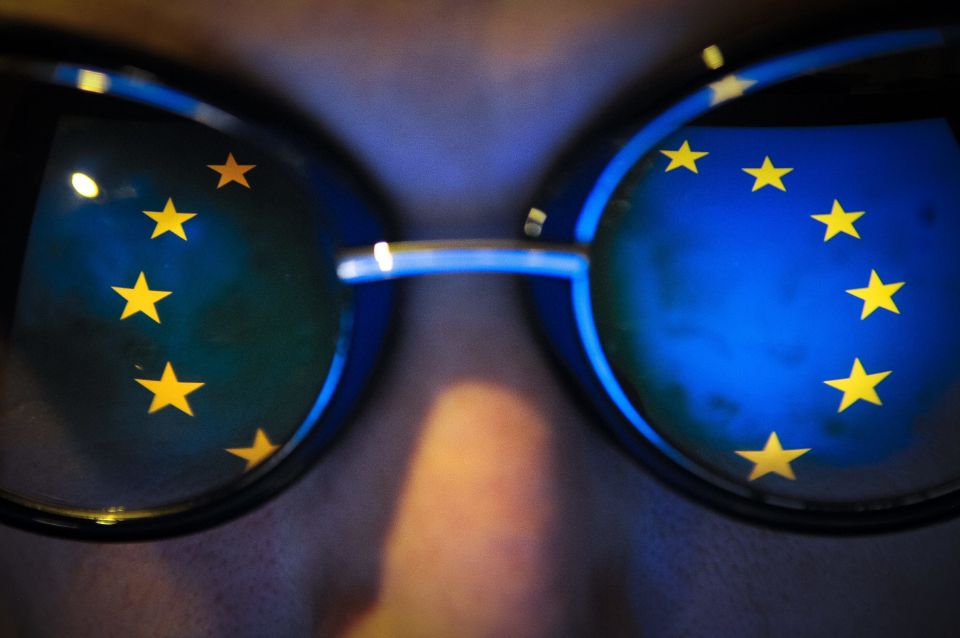 EU-Flagge auf Brille