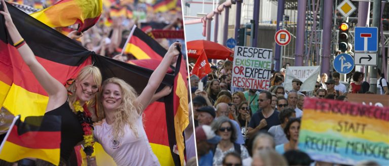 Frauen mit Deutschlandflagge, #Unteilbar-Demonstration
