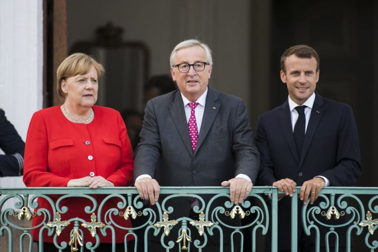 Angela Merkel, Jean-Claude Juncker, und  Emmanuel Macron