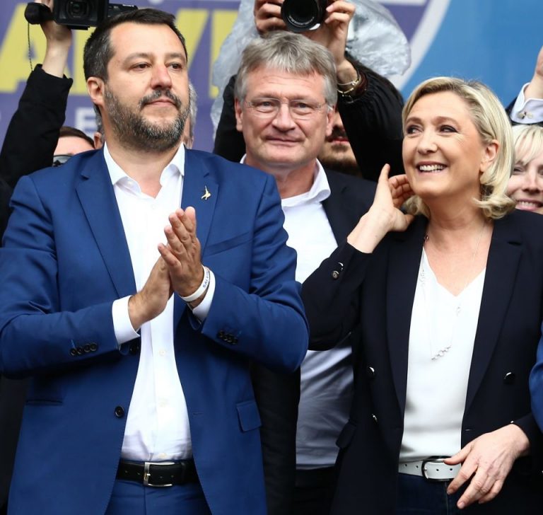 Matteo Salvini (l.), Jörg Meuthen und Marine Le Pen