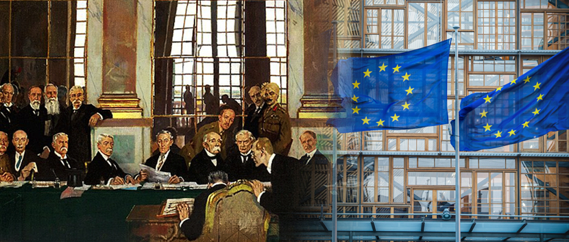 Versailles-Unterzeichnung und EU-Fahnen