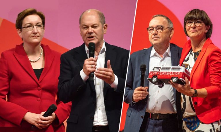 Klara Geywitz und Olaf Scholz sowie Saskia Esken und Norbert Walter-Borjans