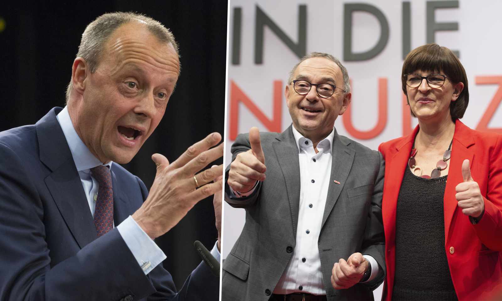 Friedrich Merz (l.), Norbert Walter-Borjans und Saskia Esken