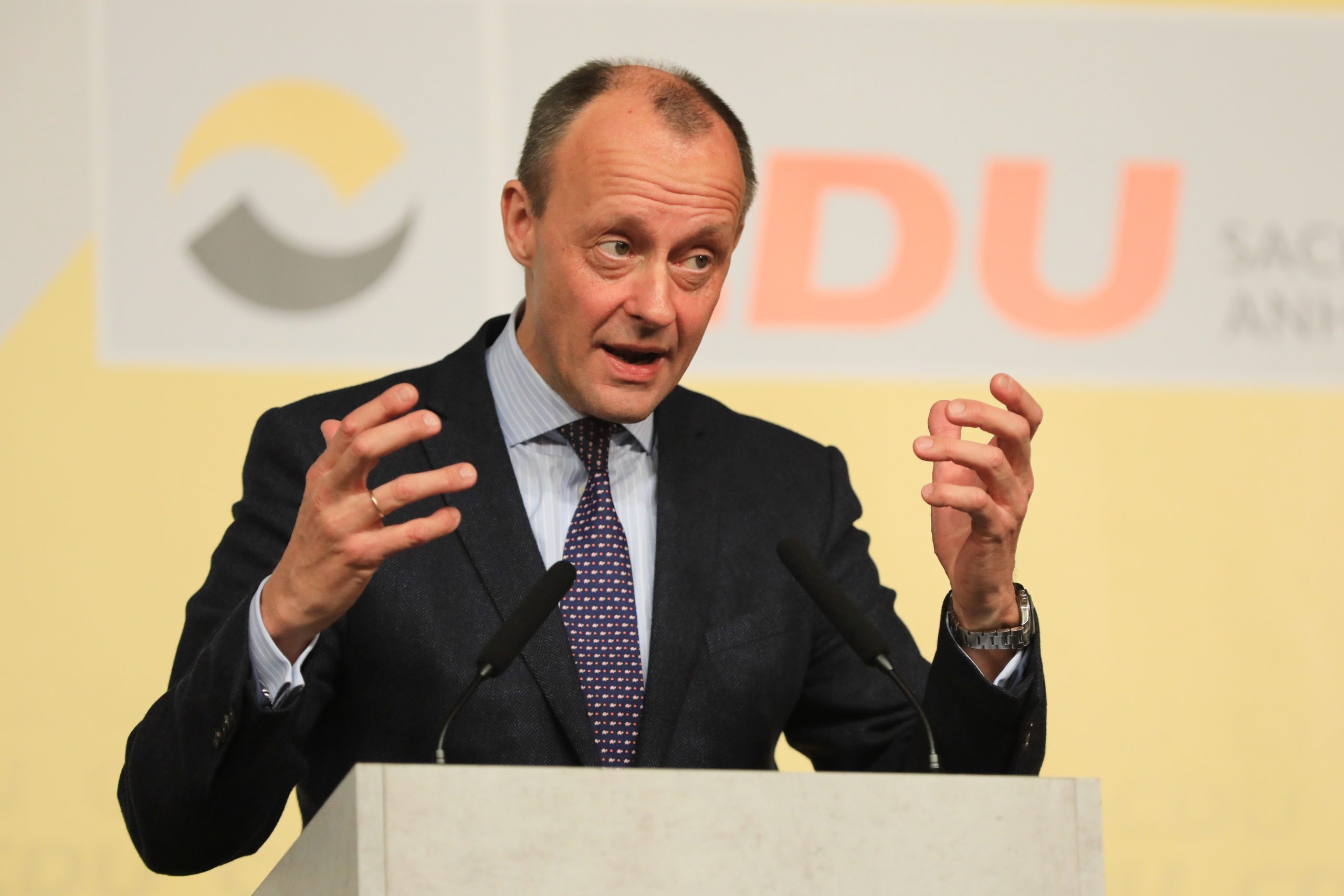 Friedrich Merz (CDU): „Ich schließe vollkommen aus, daß es irgendeine Form der Zusammenarbeit mit AfD oder Linkspartei gibt“ Foto: picture alliance/Peter Gercke/dpa-Zentralbild/dpa