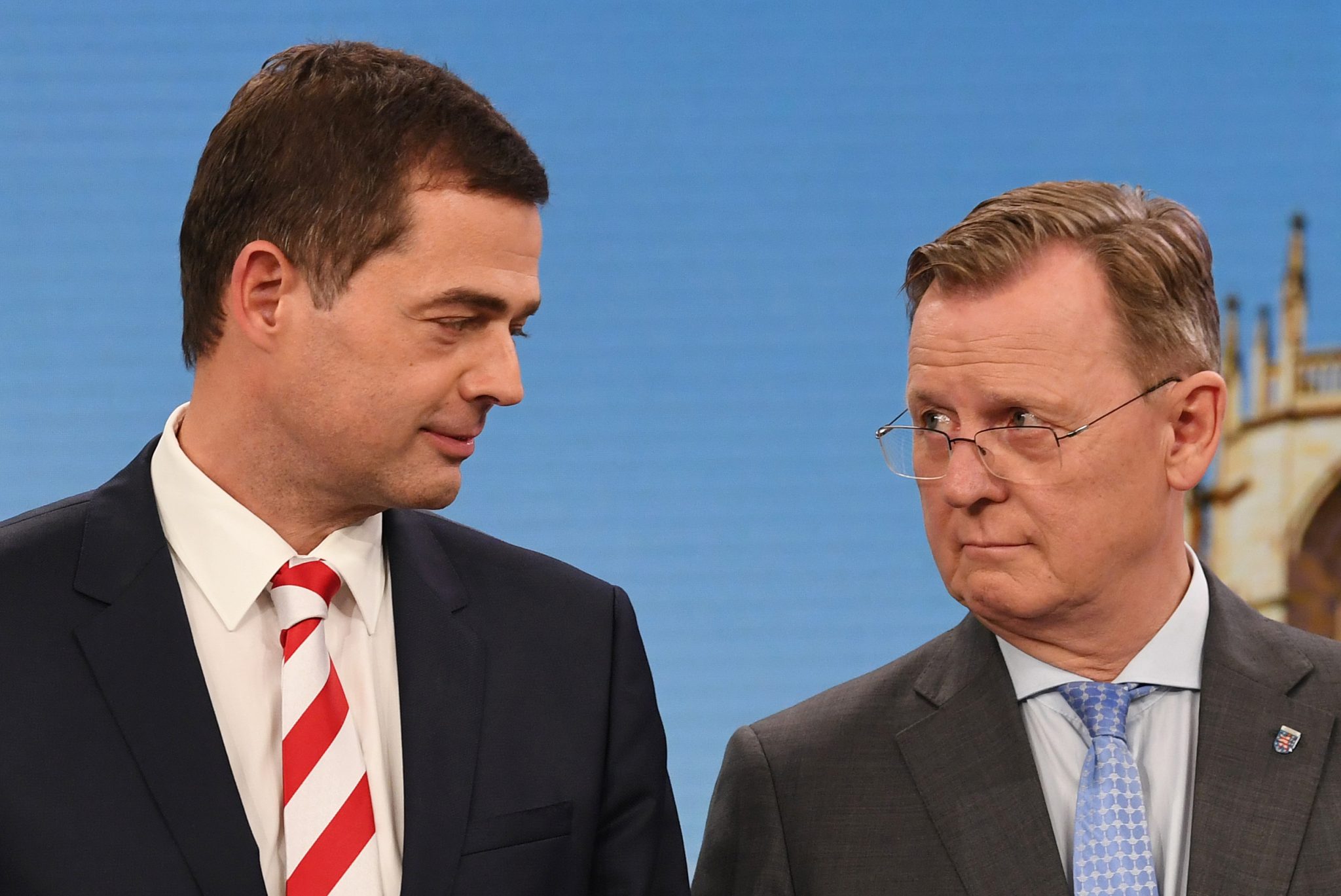 Mike Mohring (CDU, v.l.) und Bodo Ramelow (Linkspartei)