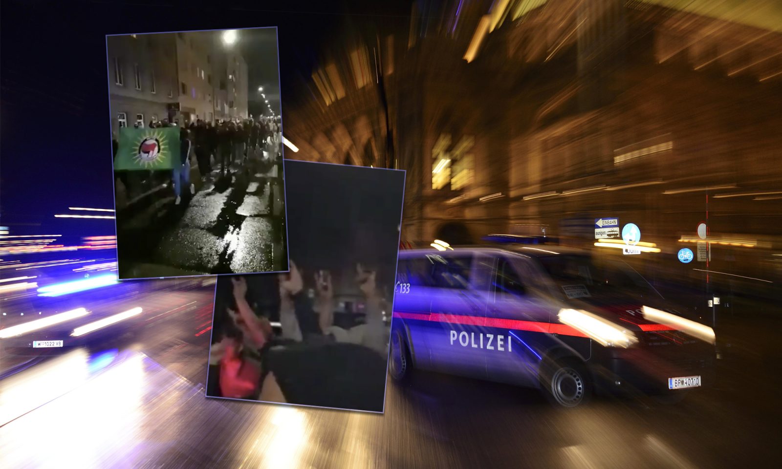 Auseinandersetzungen zwischen Türken, Kurden und Linksradikalen in Wien Fotos: picture alliance/imageBROKER / Twitter-Screenshots / JF-Montage
