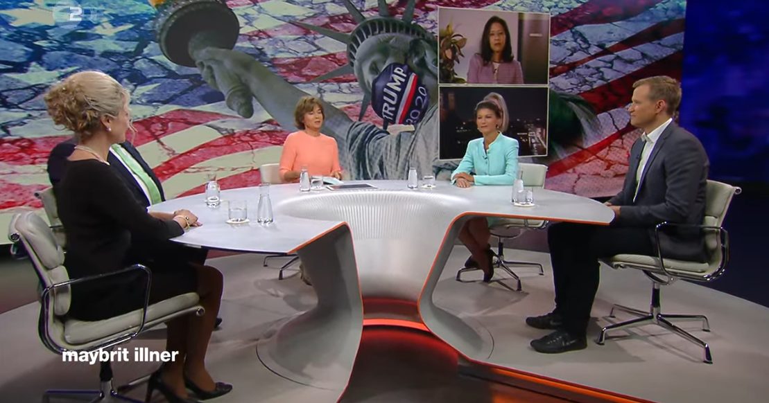 Die Runde von Moderatorin Maybrit Illner war sich einig in der Kritik an US-Präsident Donald Trump Foto: ZDF Mediathek / Screenshot