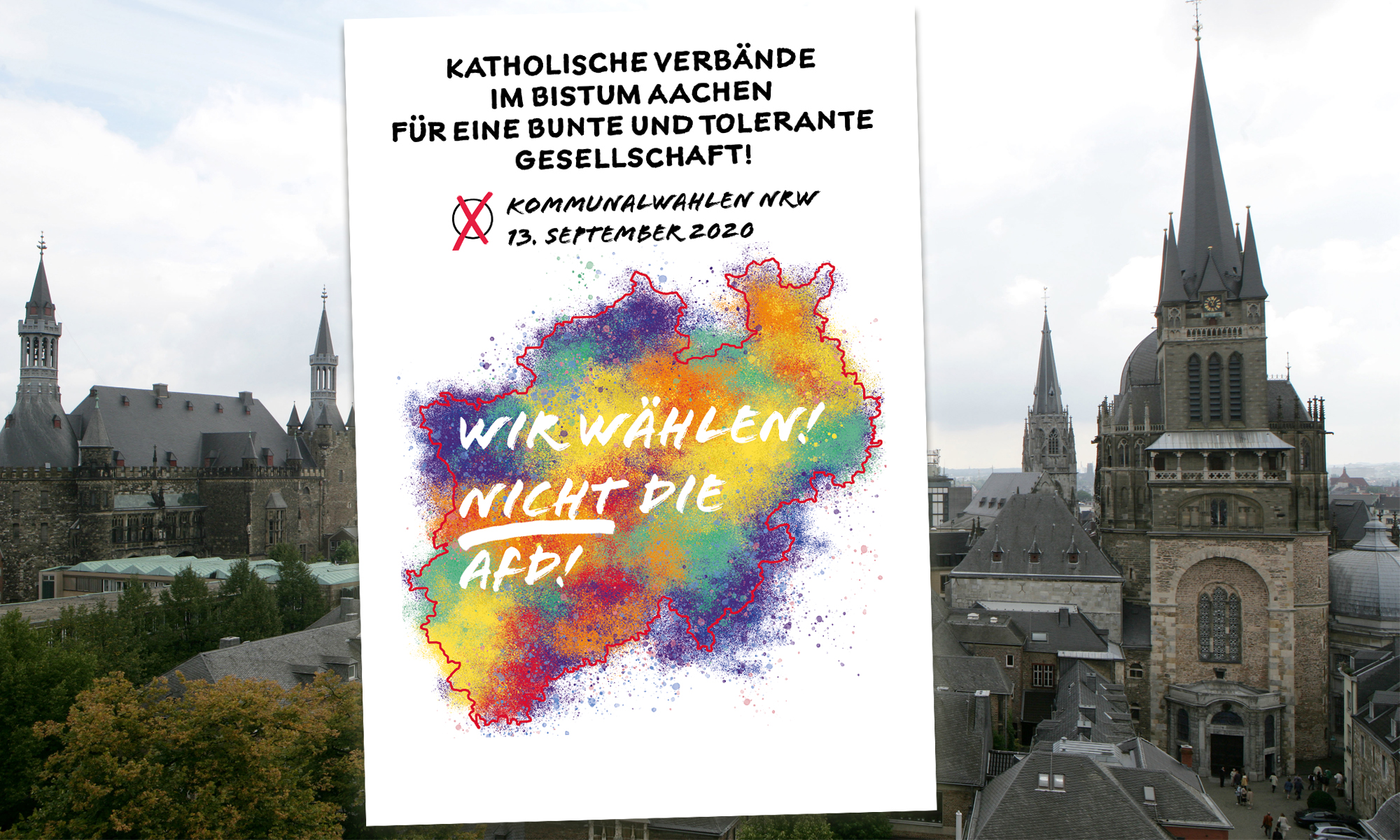 Aachener Dom (r.) und Rathaus, Plakat mit Nicht-Wahlempfehlung Fotos: dpa / (c) Verbänderat / JF-Montage