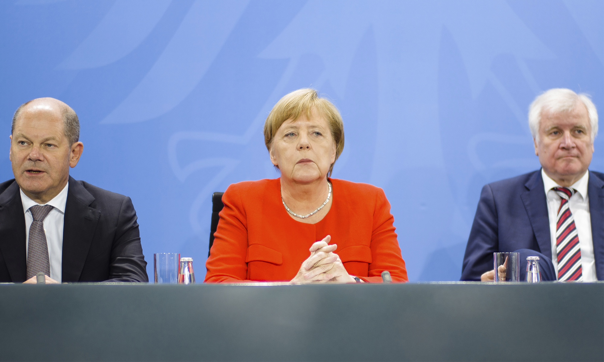 Vizekanzle Olaf Scholz (SPD), Kanzlerin Angela Merkel (CDU) und Innenminister Horst Seehofer (CSU)