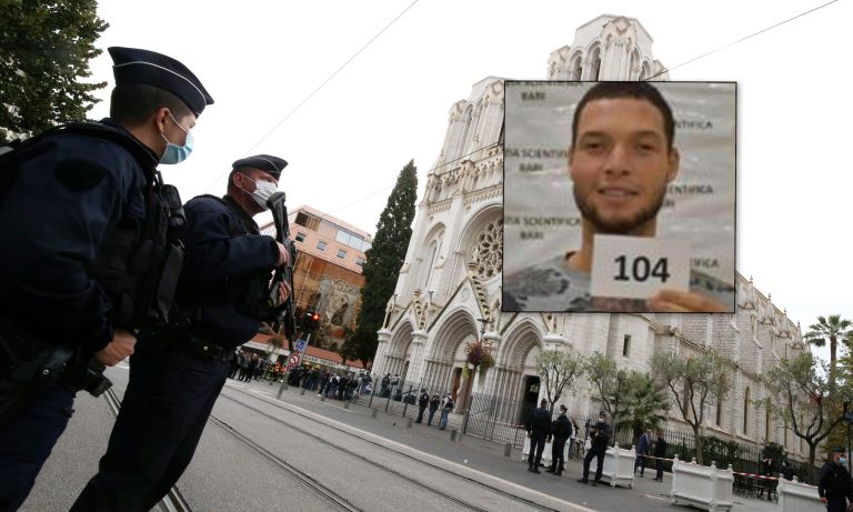 Polizisten vor der Notre-Dame-Basilika, Brahim Aoussaoui