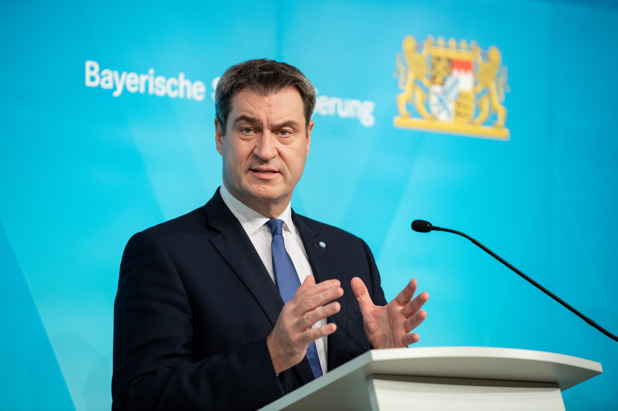 Bayerns Ministerpräsident Markus Söder (CSU) kündigt eine Verschärfung der Corona-Maßnahmen an Foto: picture alliance/dpa | Matthias Balk