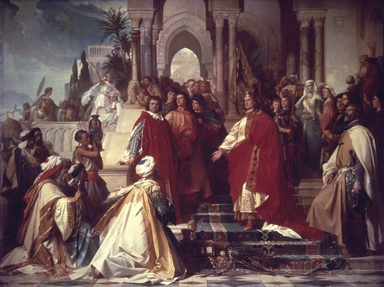 Friedrich II. hält 1230 seinen Hoftag in Palermo ab (Gemälde von 1860/66) Foto: picture-alliance / akg-images | akg-images