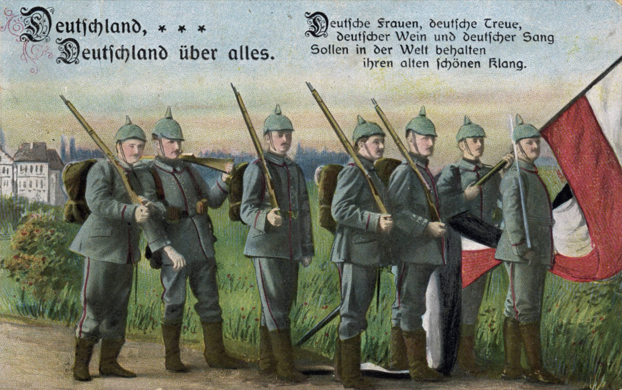 Deutsche Propagandapostkarte aus dem Ersten Weltkrieg: Das Klischee vom Militärstaat trügt Foto: picture alliance / akg-images | akg-images