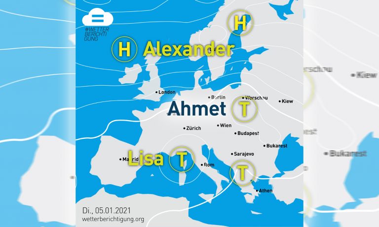 Wetterkarte mit Tief „Ahmet“