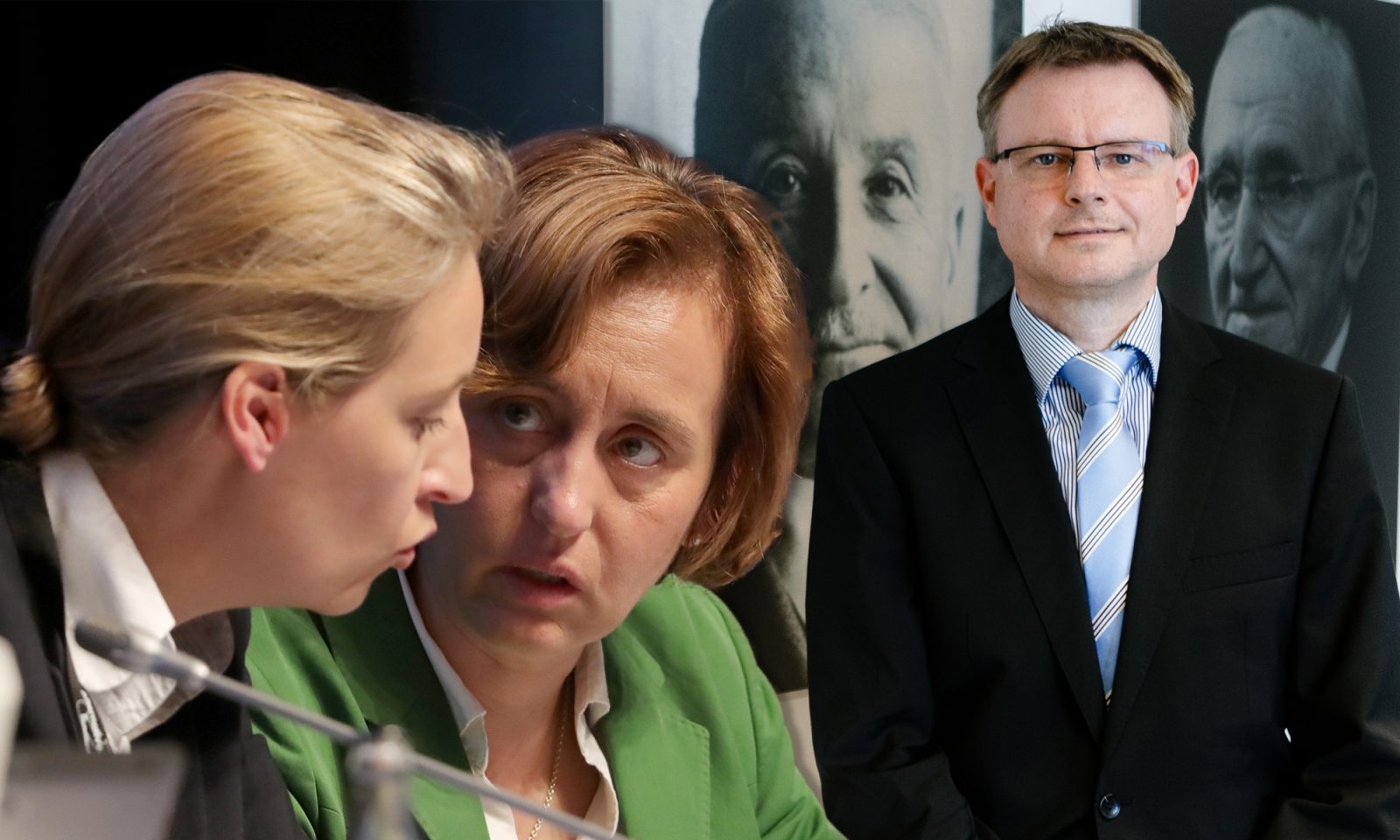 AfD-Politikerinnen Alice Weidel (l.) und Beatrix von Storch sowie der Vorsitzende der Hayek-Gesellschaft, Stefan Kooths
