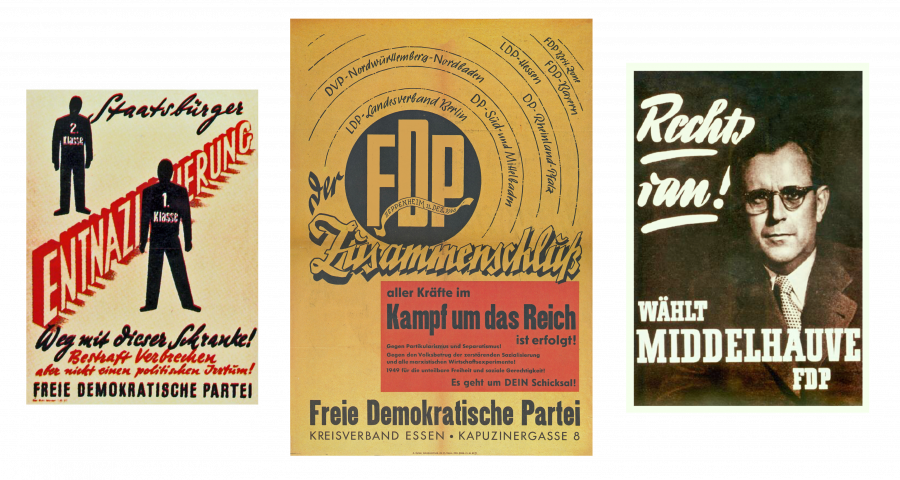 Plakate der FDP zu den Landtagswahlen in Nordrhein-Westfalen 1947, zur Gesamtvertretertagung 1948, zur Bundestagswahl 1953 Foto: Aus dem Archiv des Autors 