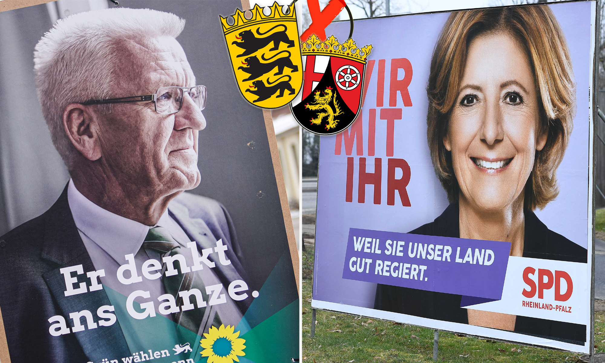 Baden-Württembergs Ministerpräsident Winfried Kretschmann (Grüne) und seine Amtskollegin in Rheinland-Pfalz, Malu Dreyer (SPD), waren Spitzenkandidaten ihrer Parteien bei der Landtagswahl