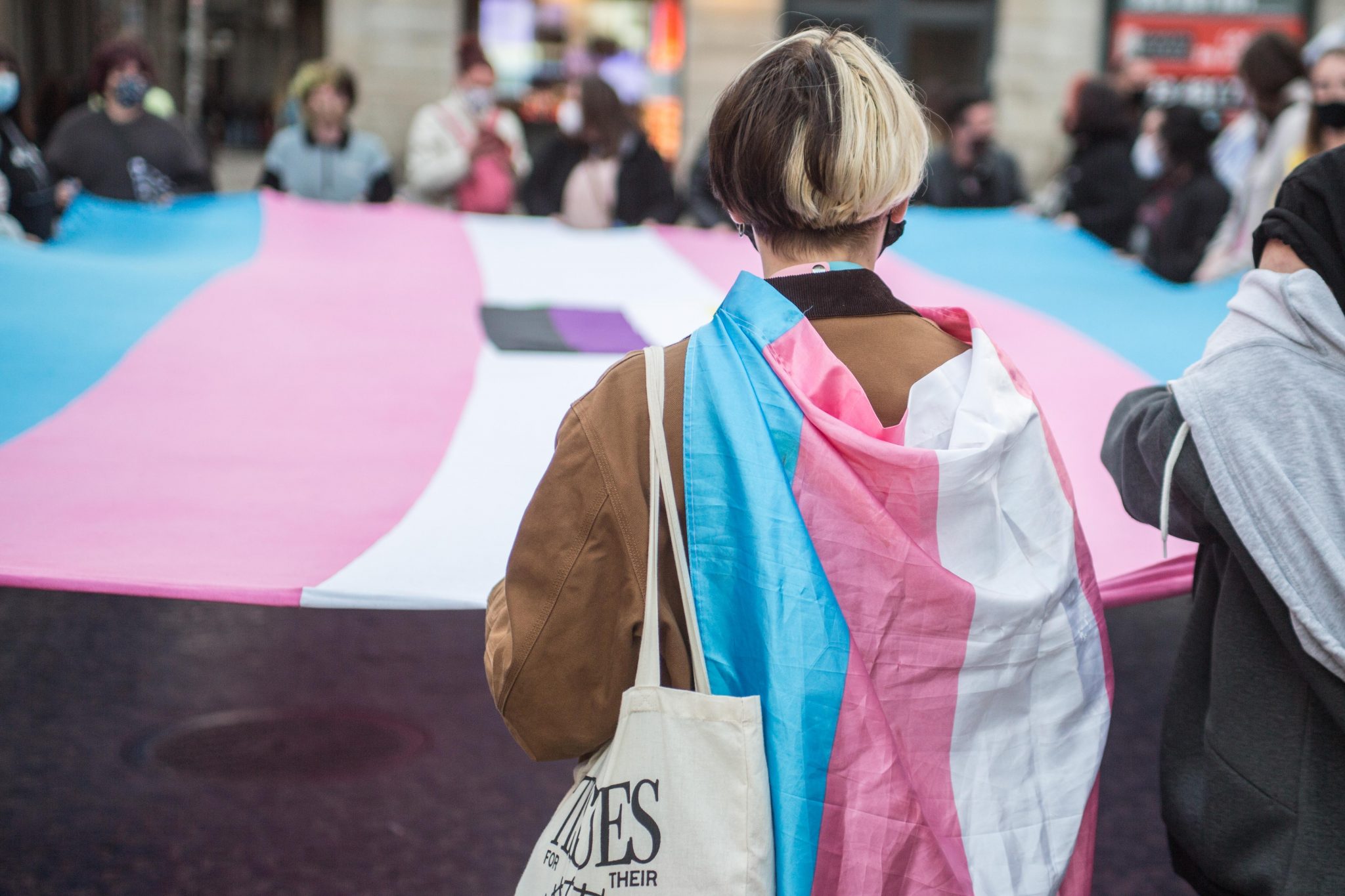 Demonstranten mit Transgender-Flaggen: Im US-Bundesstaat Arkansas sind Geschlechtsumwandlungen von Trans-Jugendlichen fortan verboten Foto: picture alliance / ZUMAPRESS.com | Thiago Prudencio