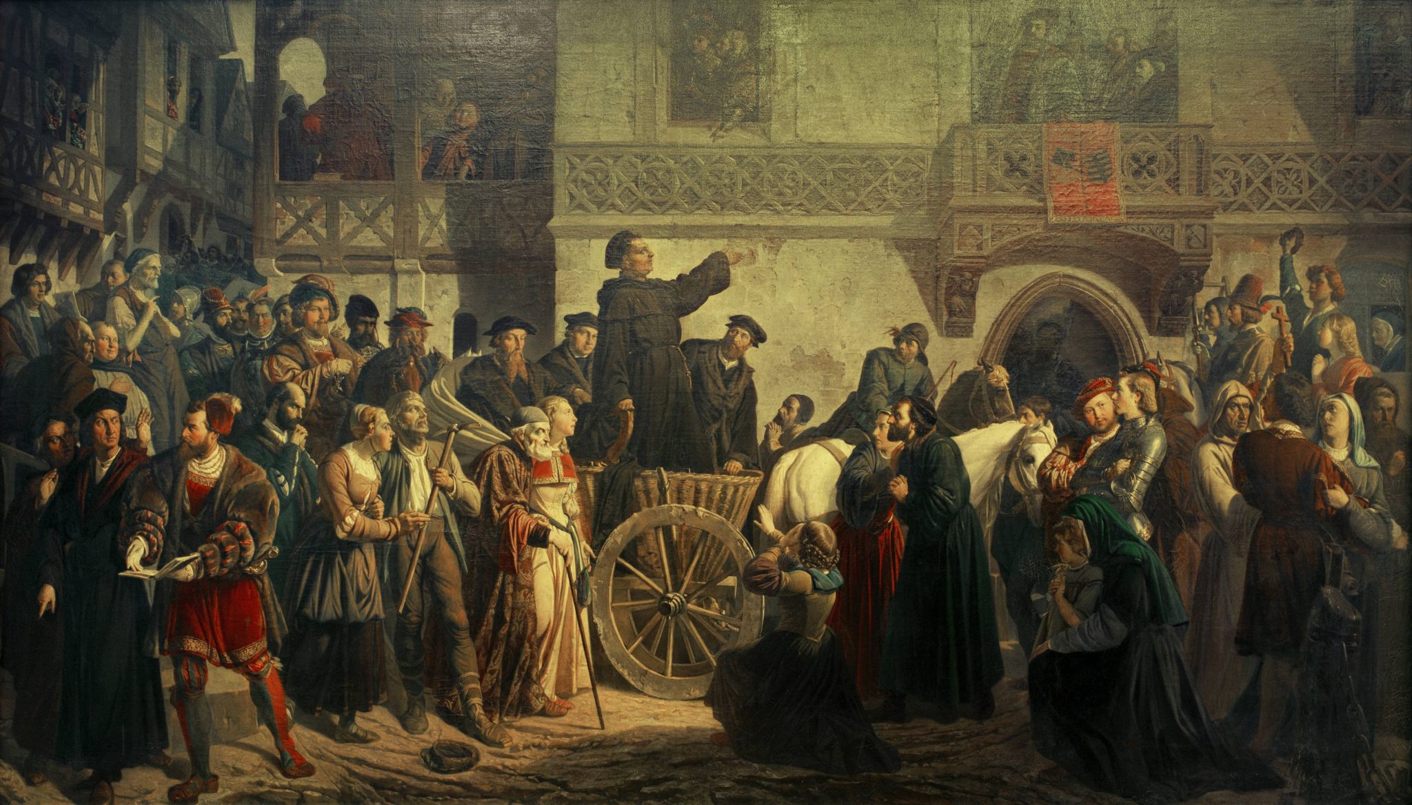 Der Reformator Martin Luther zieht unter dem Jubel des Volkes am 16. April 1521 in Worms ein (Gemälde 19. Jhd.) Foto: picture alliance / akg-images | akg-images