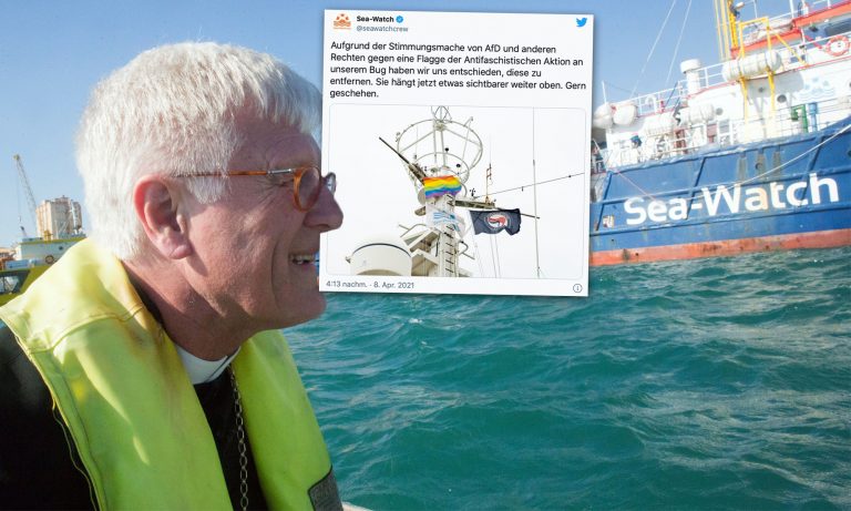 Der EKD-Ratsvorsitzende Heinrich Bedford-Strohm auf dem Weg zur „Sea-Watch 3“, Sea-Watch-Tweet
