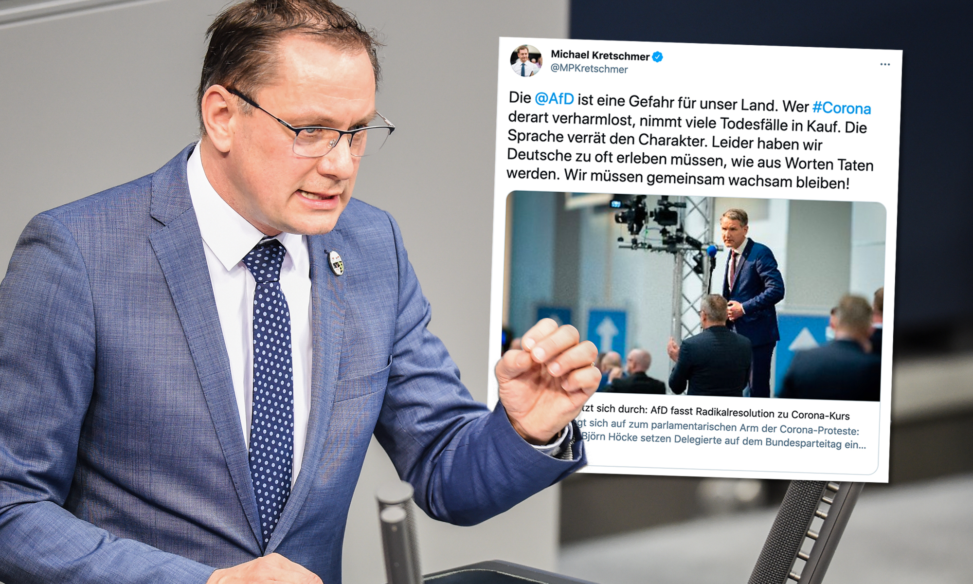 AfD-Chef Tino Chrupalla, Tweet von Sachsens Ministerpräsident Michael Kretschmer
