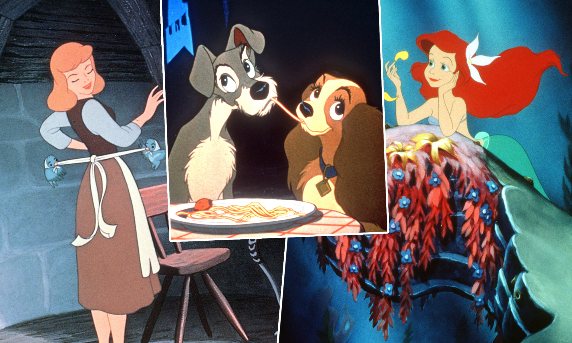 Disney-Figuren Cinderella (v.l.n.r.), Susi und Strolch sowie Arielle