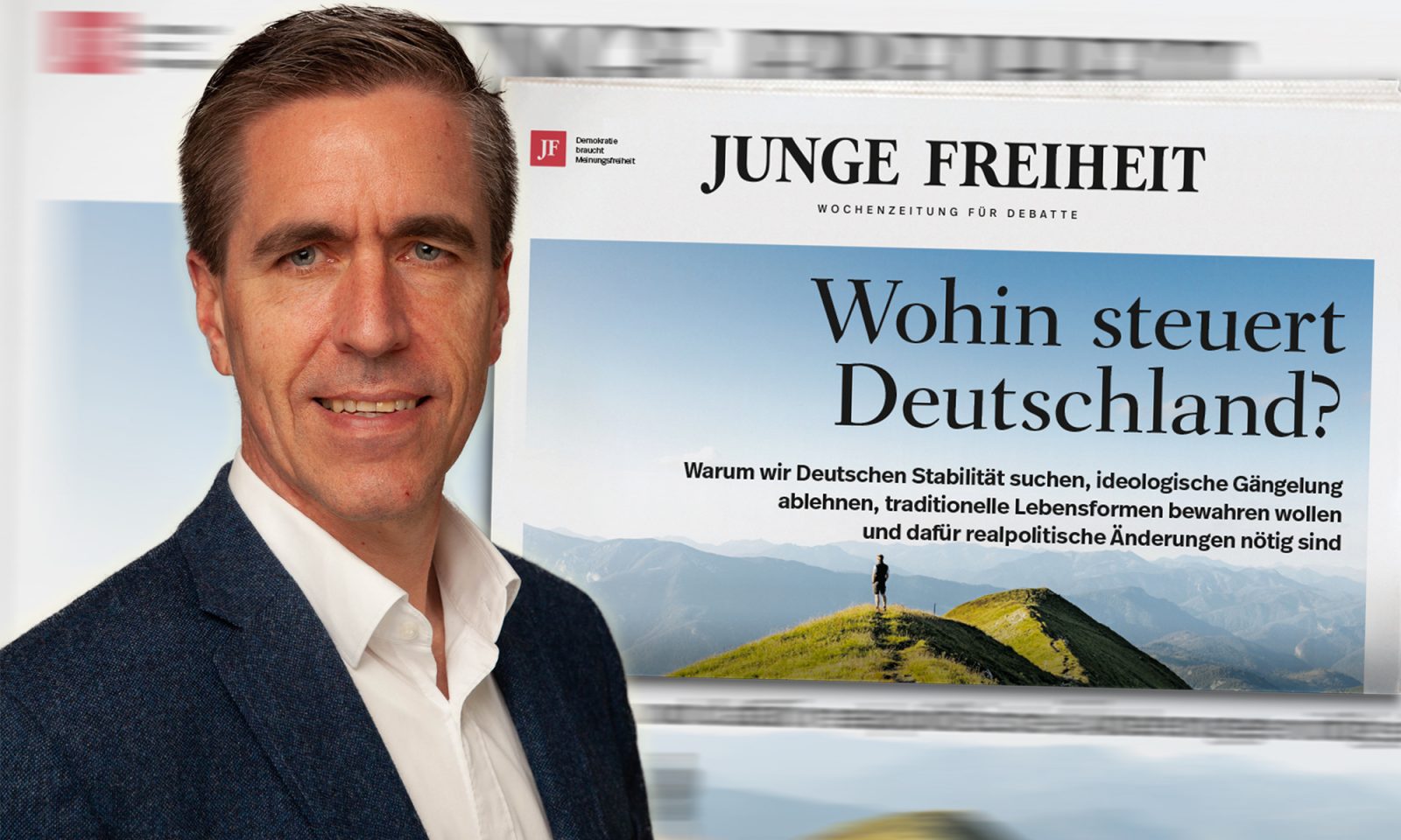 JF-Chefredakteur Dieter Stein mit der ersten neuen Ausgabe nach dem Relaunch