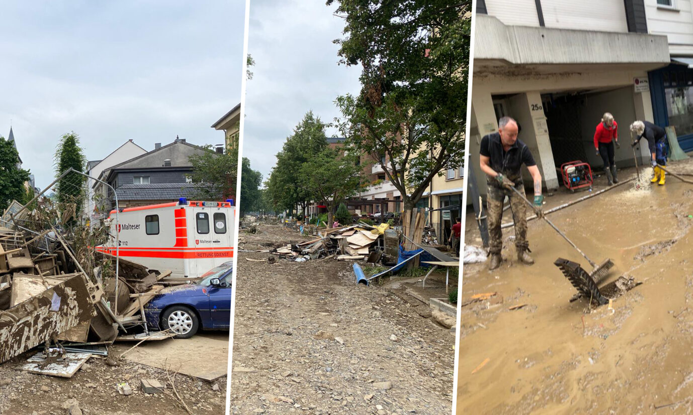 Aufräumarbeiten nach der Flutkatastrophe in Bad Neuenahr im nördlichen Rheinland-Pfalz