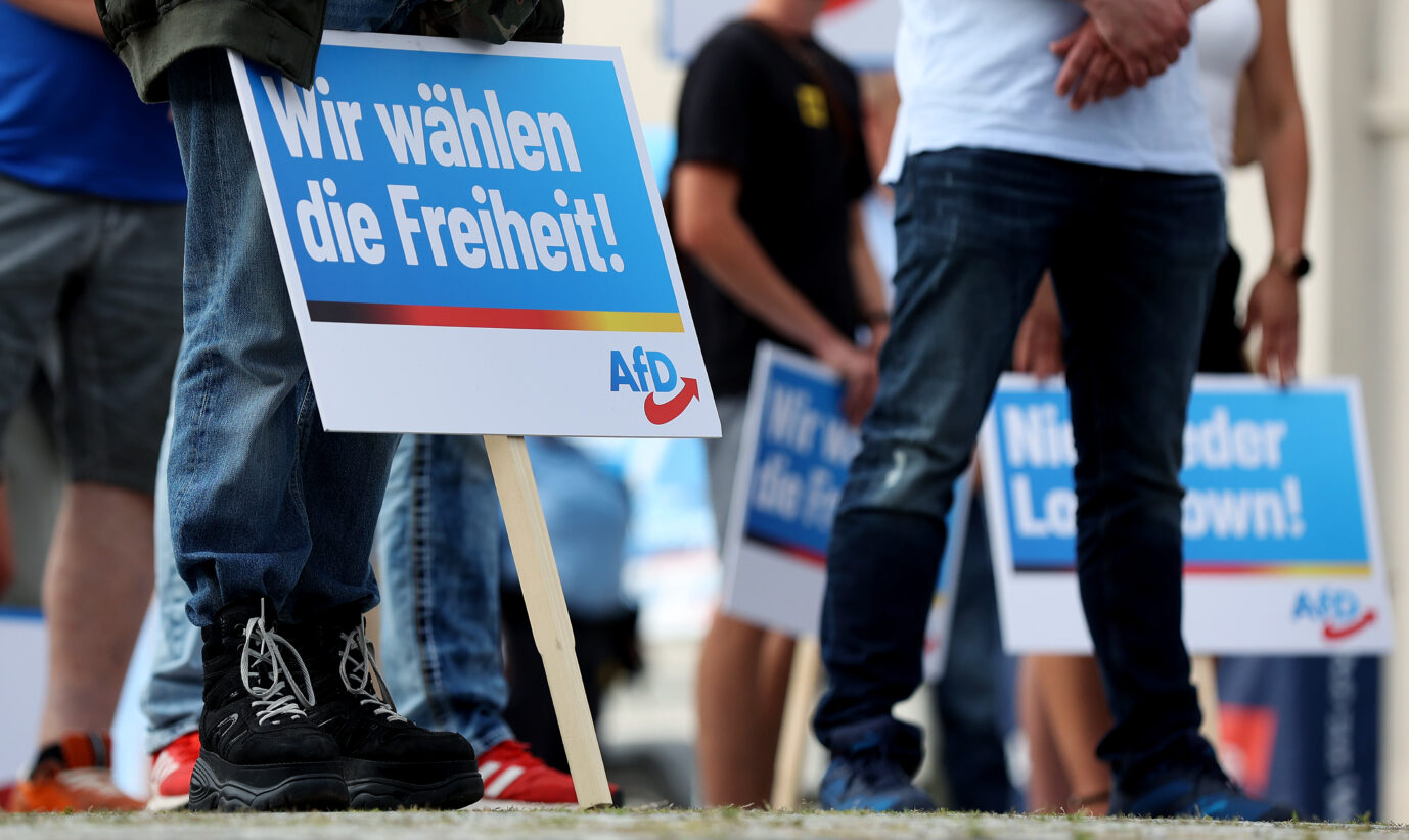 Teilnehmer einer Wahlkampfkundgebung der AfD Sachsen-Anhalt