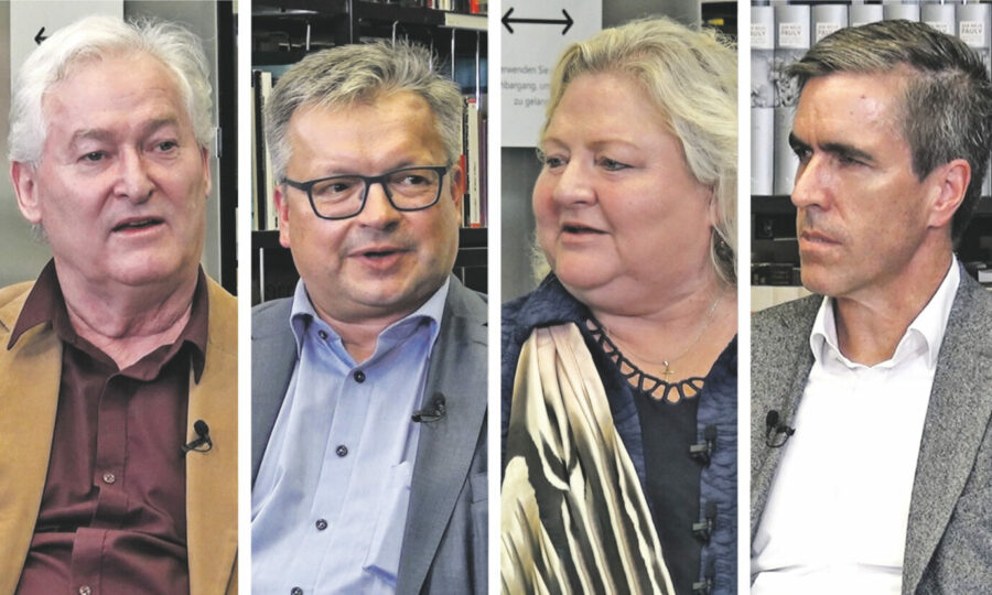 Publizist Heimo Schwilk (l.), JF-Kommentator Michael Paulwitz, ehemalige Grünen-Politikerin und Wirtschaftsberaterin Antje Hermenau und JF-Chefredakteur Dieter Stein